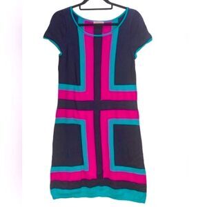 Lilly Pulitzer Isabella Sz Sm Teal Pink Black Cotton Blend Knit Sweater Dress